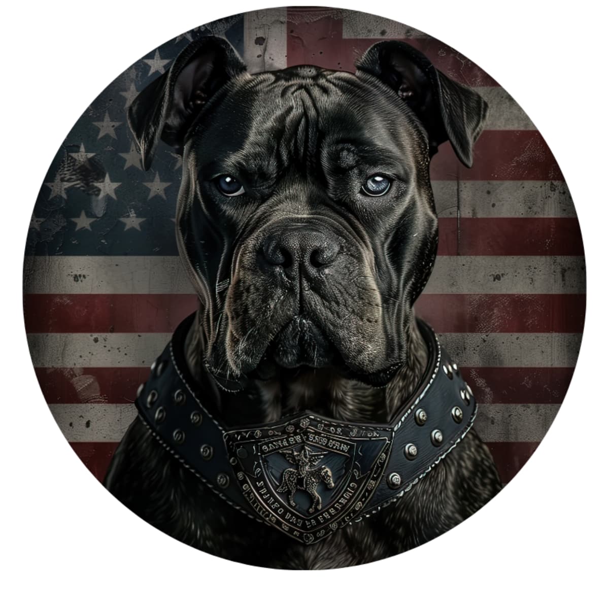 Blue-Eyed Black Guard Dog American Flag Spare Tire Cover