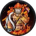 Firefighter with Hose and Axe Spare Tire Cover