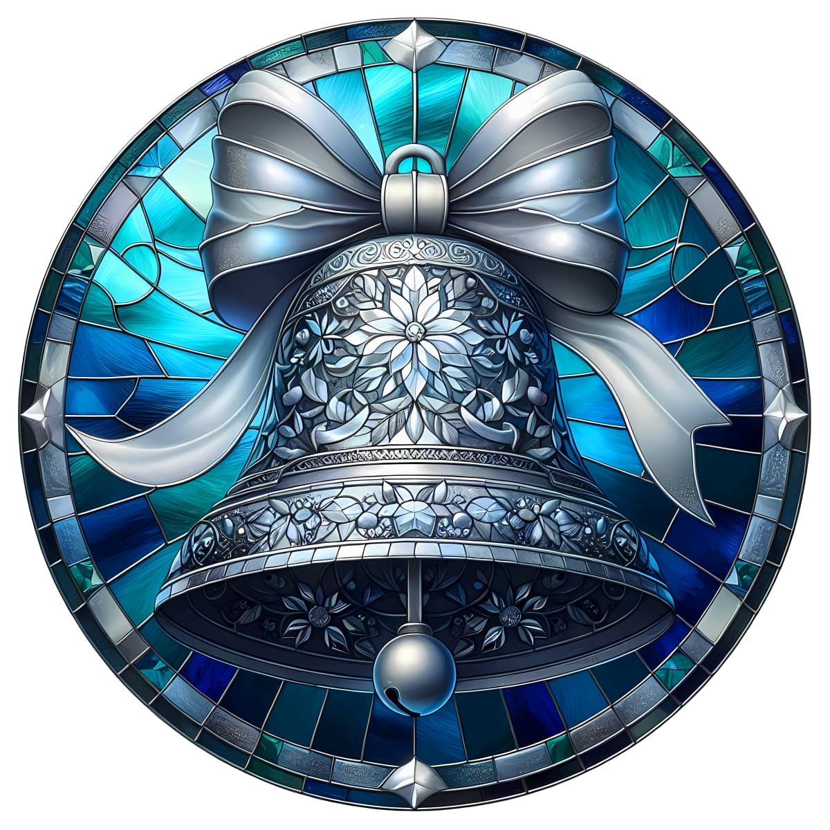 Stained Glass Silver Bell Spare Tire Cover - Jeep, Bronco, RV, Camper & More