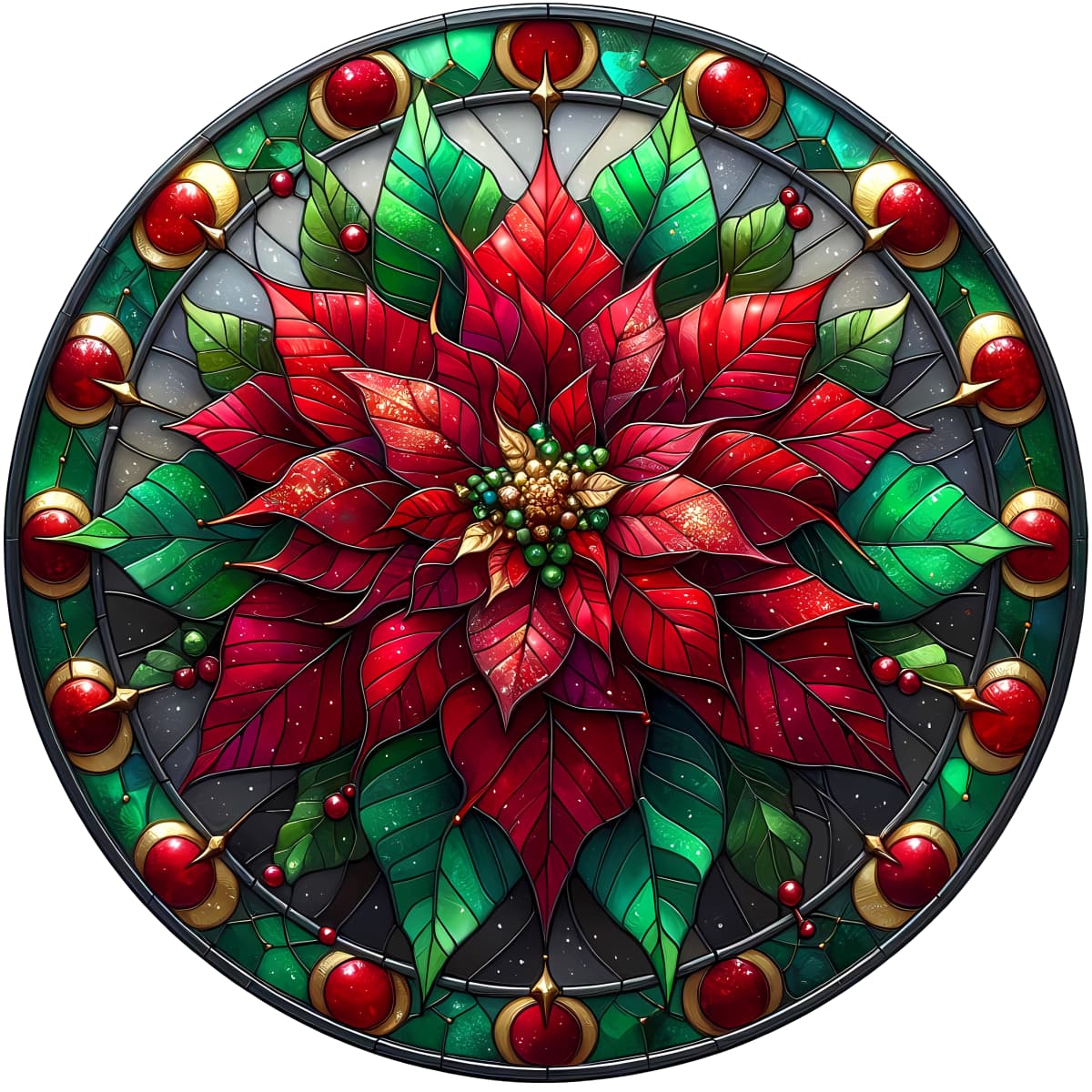 Stained Glass Poinsettia Spare Tire Cover - Jeep, Bronco, RV, Camper & More