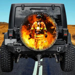 Firefighter Standing in Flames Spare Tire Cover