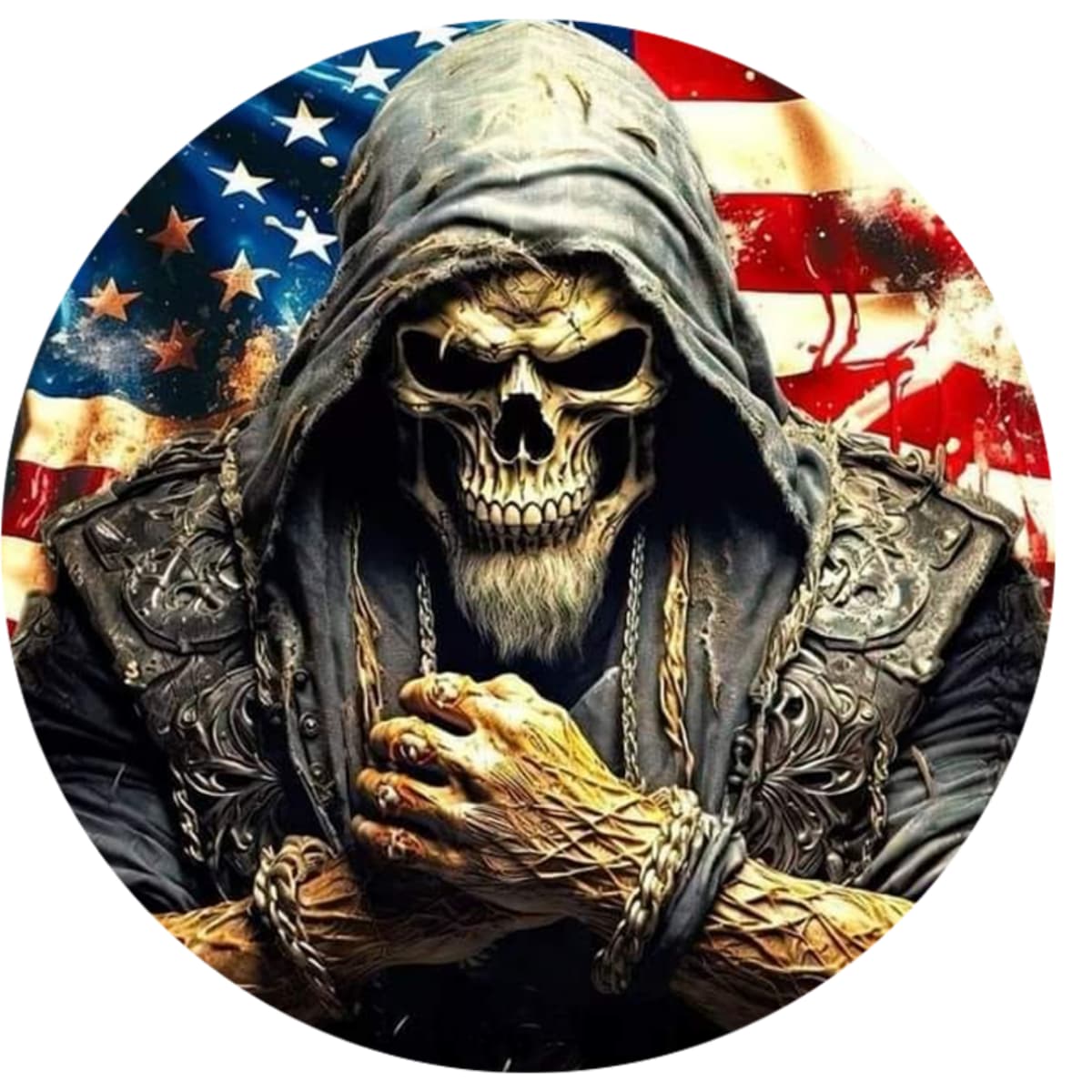 Hooded Skull with American Flag Spare Tire Cover - Biker Style Art