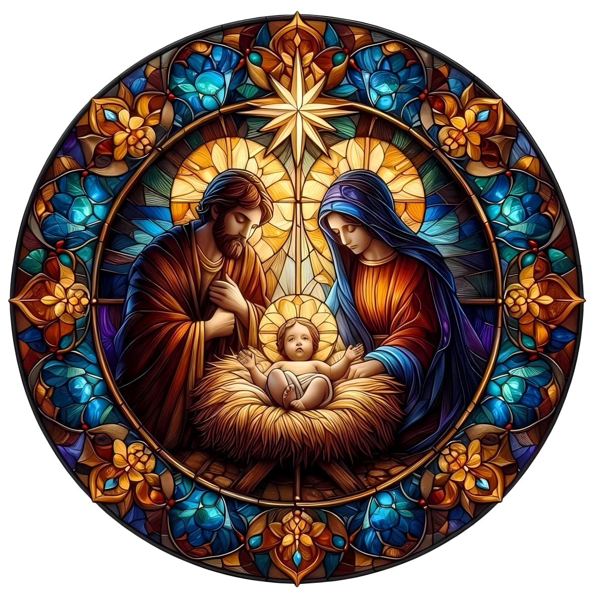 Stained Glass Holy Family Nativity Spare Tire Cover - Jeep, Bronco, RV, Camper & More