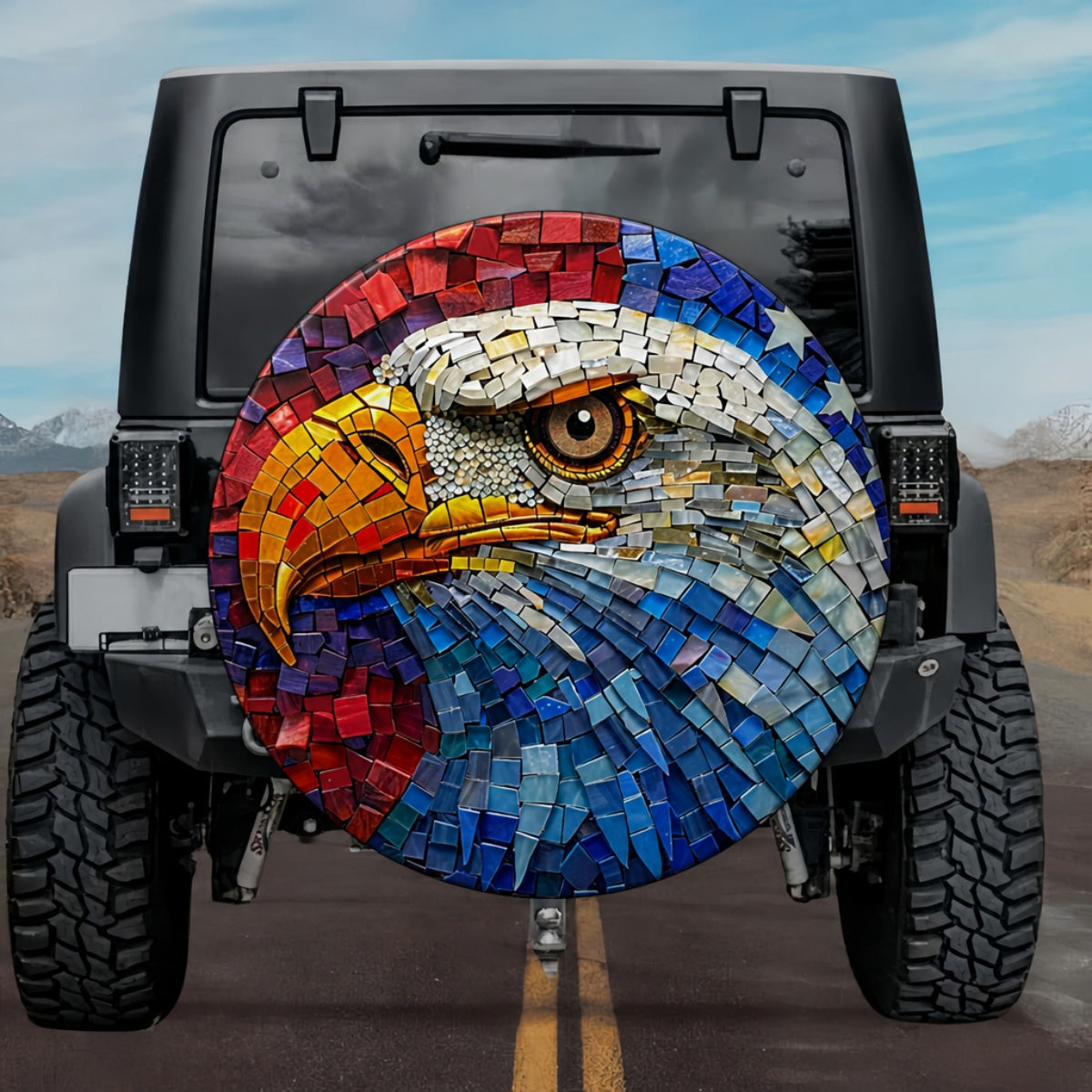 Patriots Choice Ceramic Tiles USA Flag Bald Eagle SUV Tire Cover