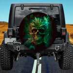 Ethereal Green Smoke Skull Spare Tire Cover - Artistic Leaf Edition