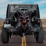 Evil Horned Demon Skull Spare Tire Cover - Red Glow Dark Art