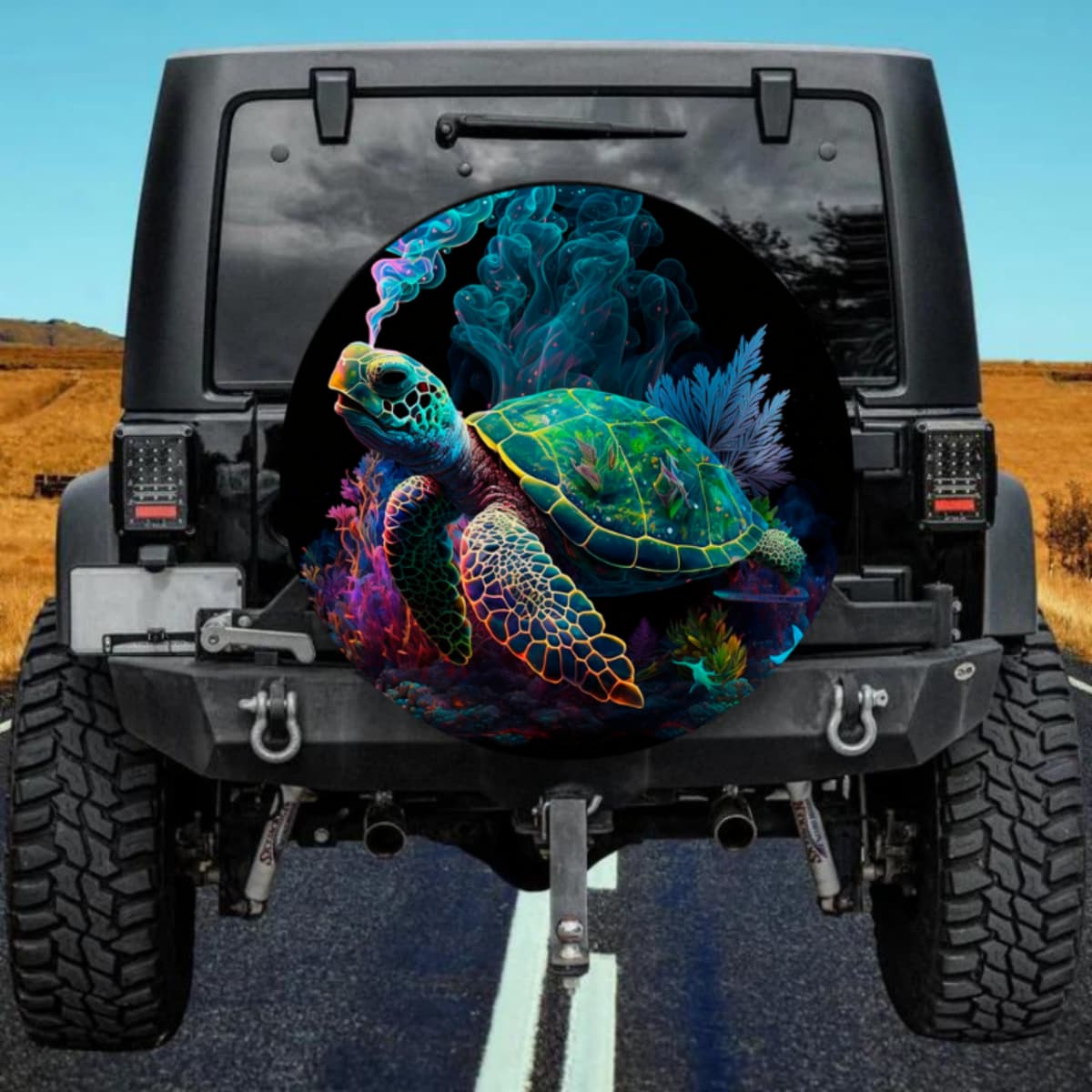 Trippy Sea Turtle with Mystic Smoke Custom Spare Tire Cover