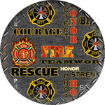 Firefighter Motto Collage Matrix Spare Tire Cover