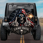 Game Over Middle Finger Reaper American Flag Spare Tire Cover
