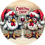 Holiday Farmhouse Cream Tone Wine Drinking Chicken Spare Tire Cover - Jeep, Bronco, RV, Camper & More