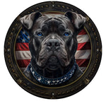 Blue-Eyed Black Dog with Star Collar & Flag Spare Tire Cover