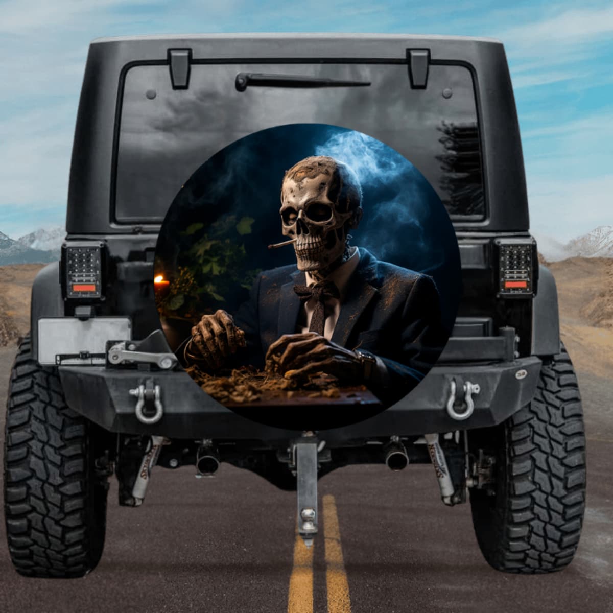 Suit Skull Smoker Spare Tire Cover