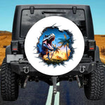 The Sunset Oasis 3D Rip-Out T-Rex Tropical Blue Spare Tire Cover