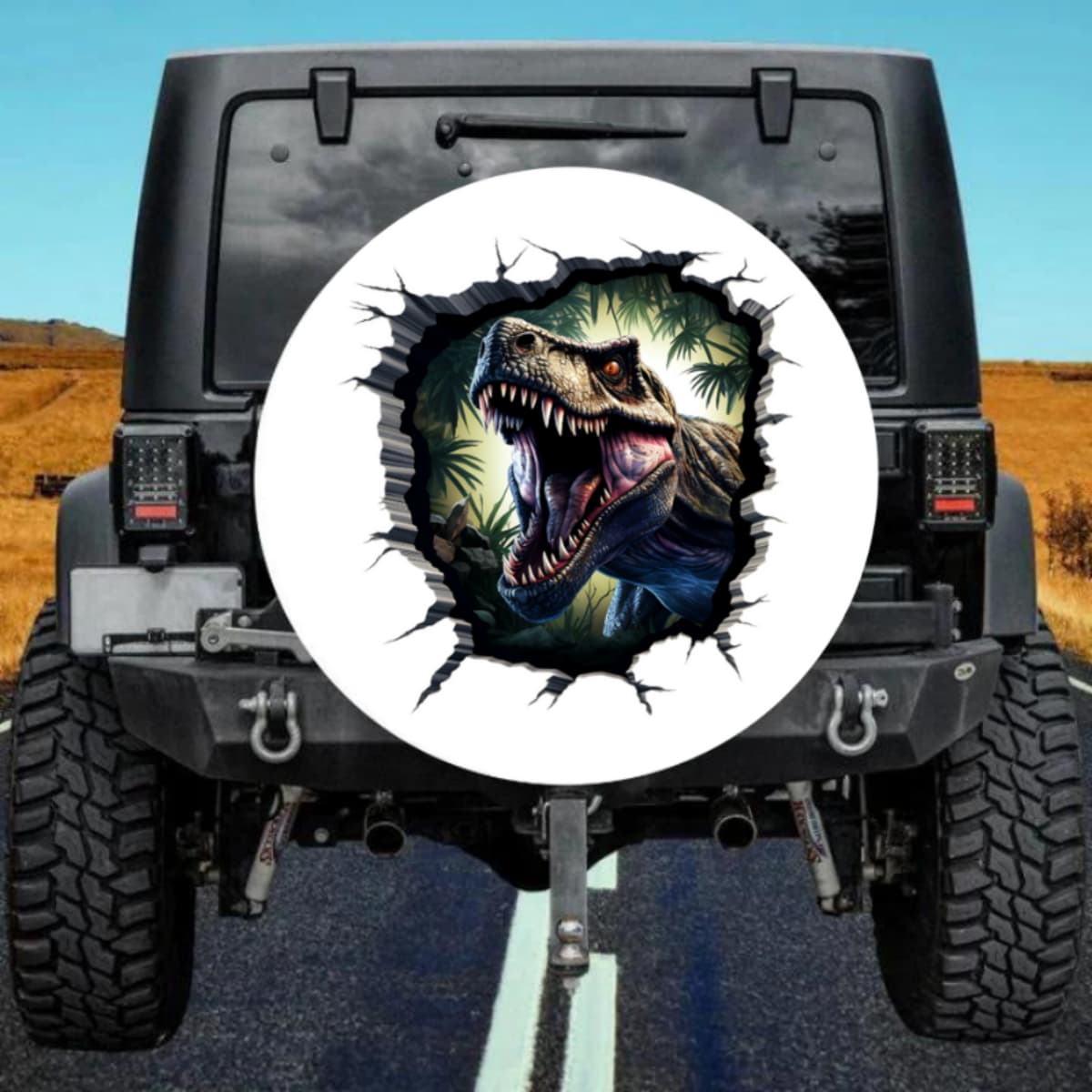 The Jungle Beast 3D Rip-Out T-Rex Tropical Oasis Black Tire Cover
