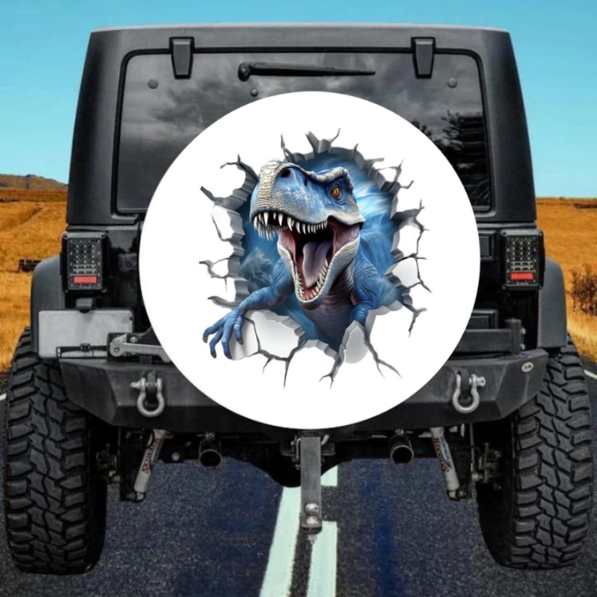 The Blue Beast 3D Rip-Out Velociraptor Black Spare Tire Cover