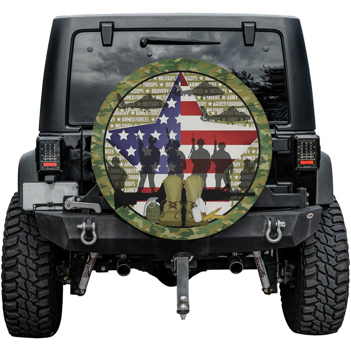 American Armed Forces Camo Star Spare Tire Cover for Jeep Bronco