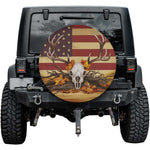 The Hunt Life Vintage US Flag Deer Skull Spare Tire Cover