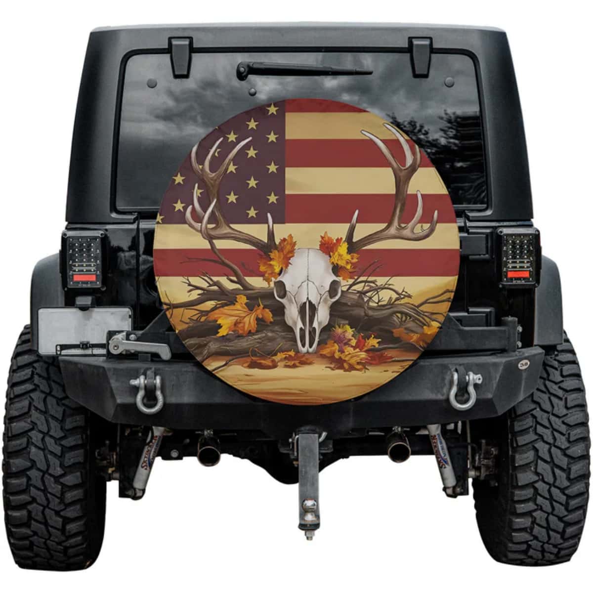 The Hunt Life Vintage US Flag Deer Skull Spare Tire Cover