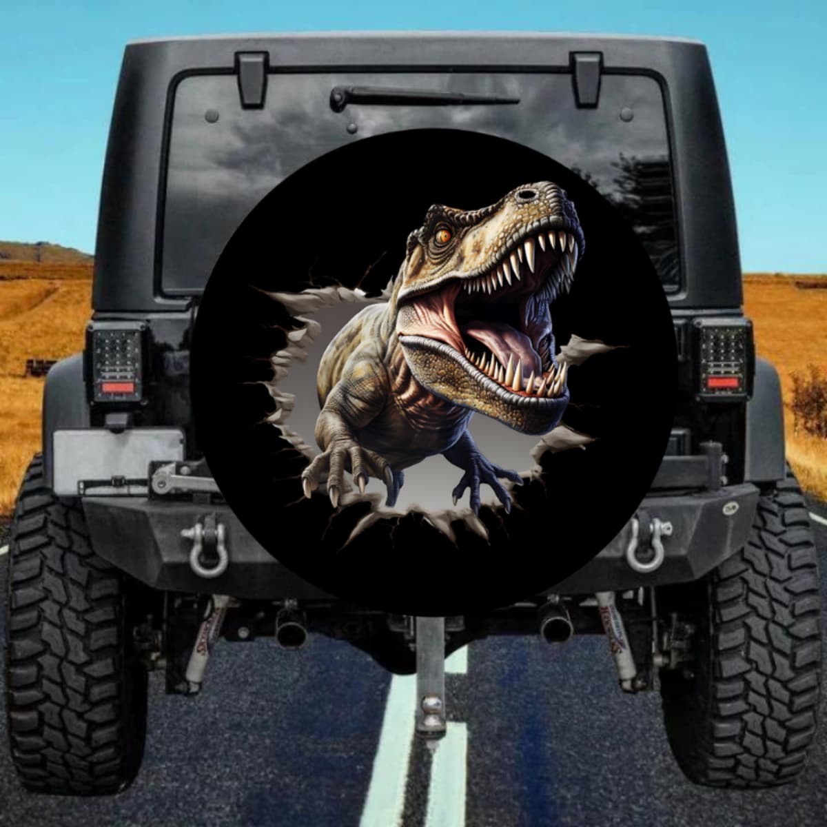 The Earth Beast 3D Rip-Out T-Rex Black Spare Tire Cover