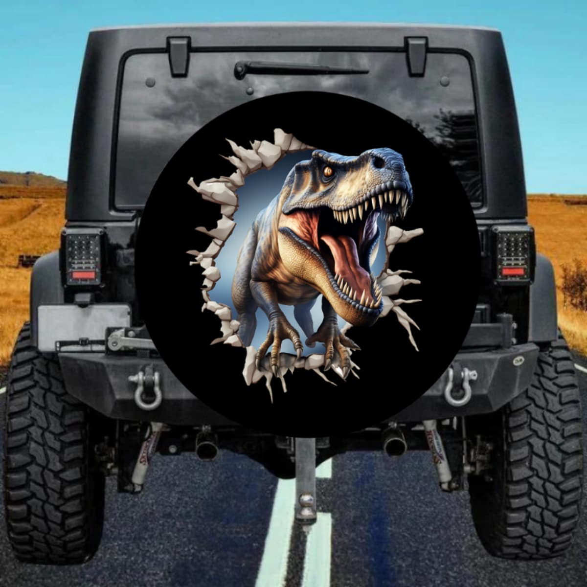 Off-Road Beast Favorite 3D Dinosaur Wall Tear Tire Cover