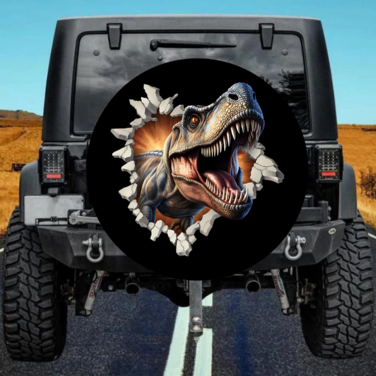 The Volcanic Beast 3D Rip-Out T-Rex Black Spare Tire Cover