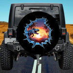 Off-Road Adventurer Favorite 3D Blue Dinosaur Beach Sunset Tire Cover