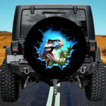 Rip Through Wall Tropical Palm Trees Jurassic Oasis Blue T-Rex Tire Cover