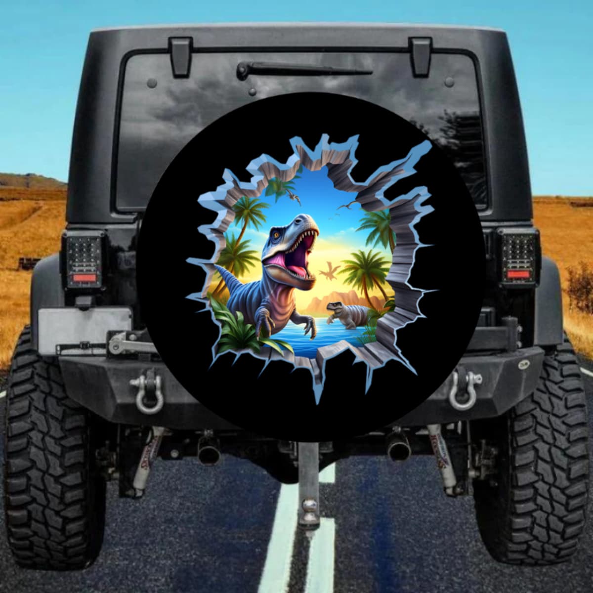 The Island Beast 3D Rip-Out T-Rex Tropical Oasis Spare Tire Cover