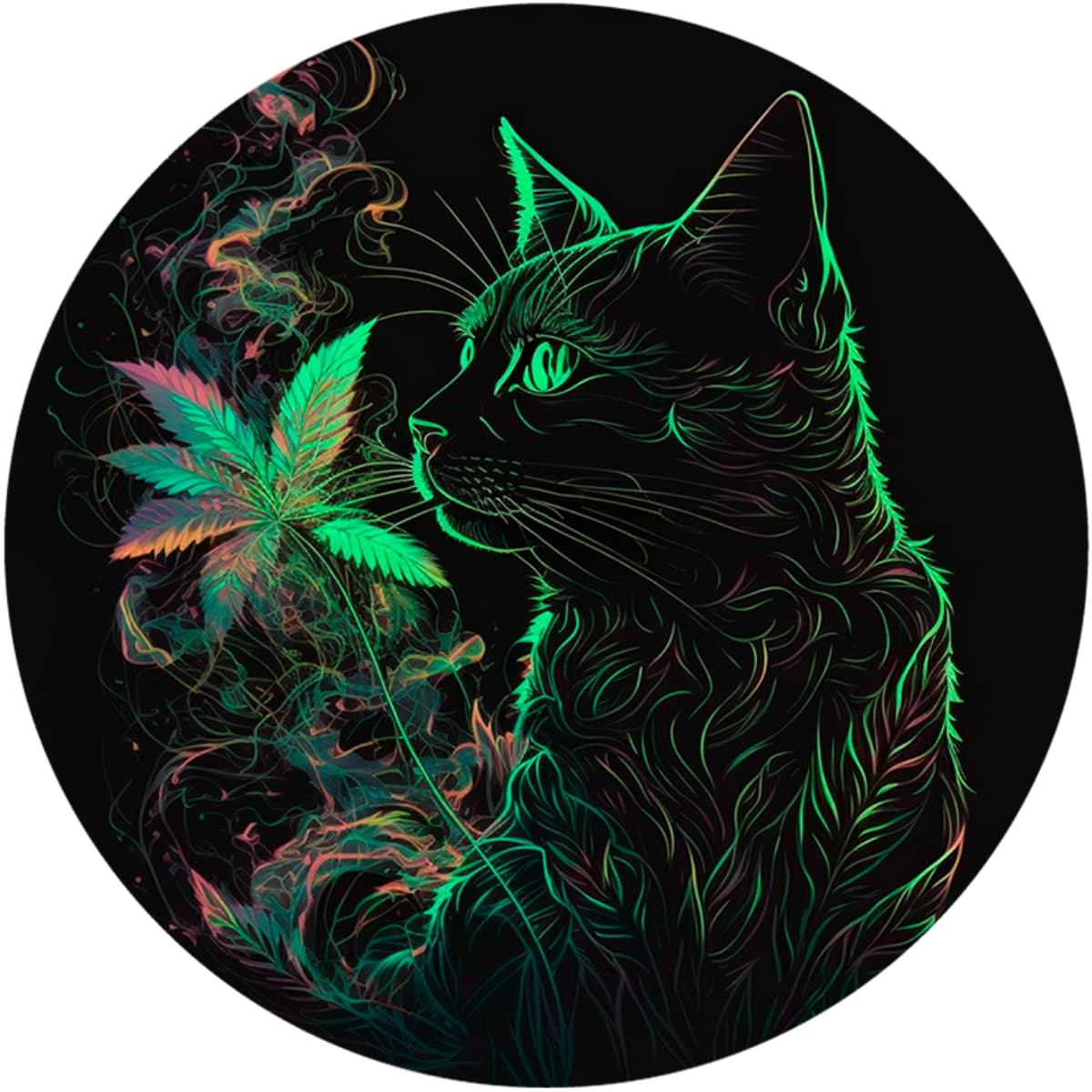 Glow-Style Cosmic Cat Spare Tire Cover with Smoke Leaf Art