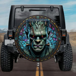Gothic Reanimated Stitched Monster Cyan Stained Glass Spare Tire Cover