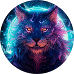 Neon Space Cat Spare Tire Cover - Cyberpunk Lion Art