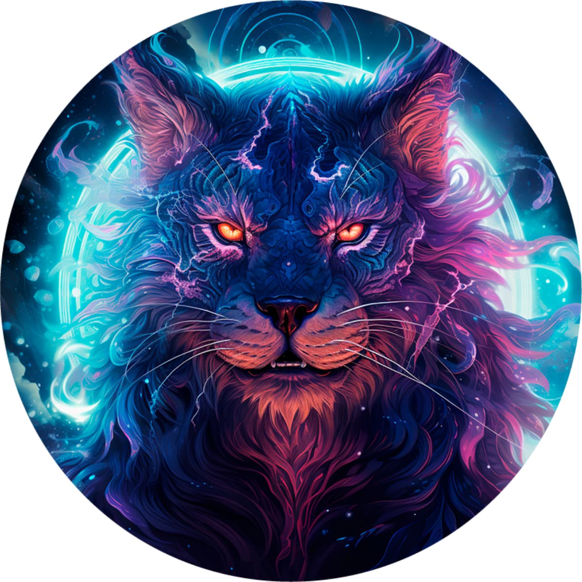 Neon Space Cat Spare Tire Cover - Cyberpunk Lion Art