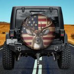 The Hunt Life Wooden US Flag Deer Skull Spare Tire Cover