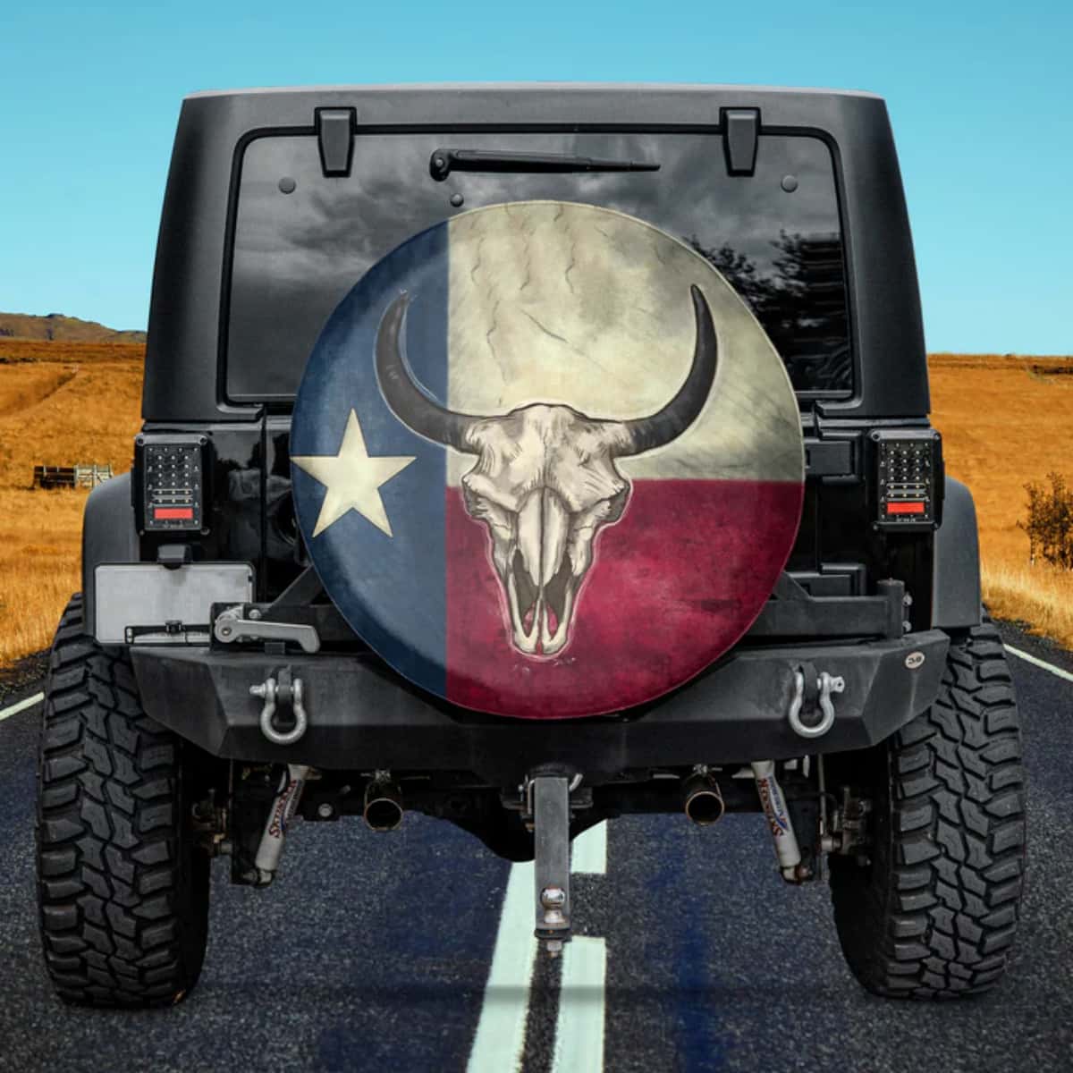 The Texas Outlaw Vintage Lone Star Flag Bull Skull Spare Tire Cover