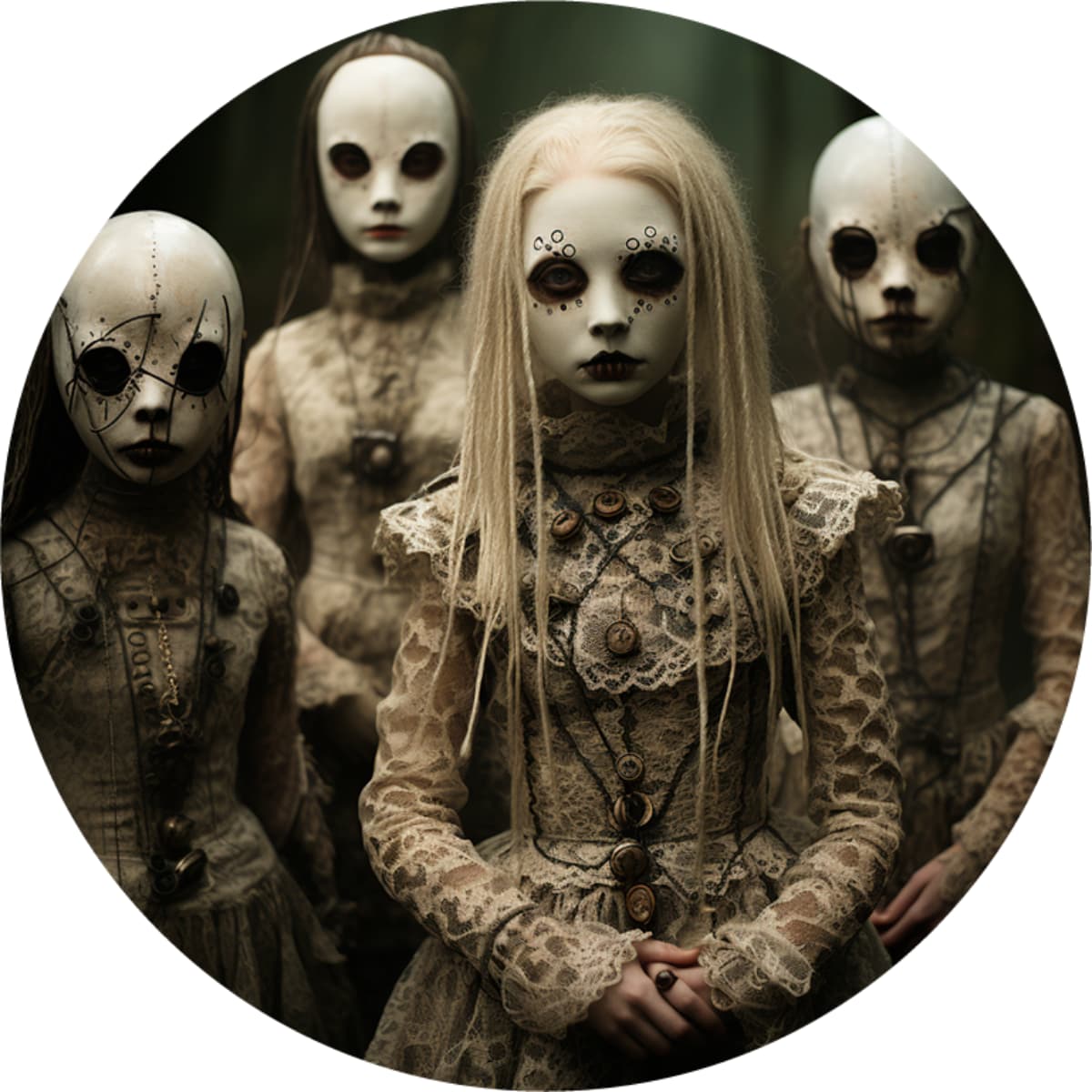 Creepy Victorian Dolls Spare Tire Cover - Gothic Horror Art