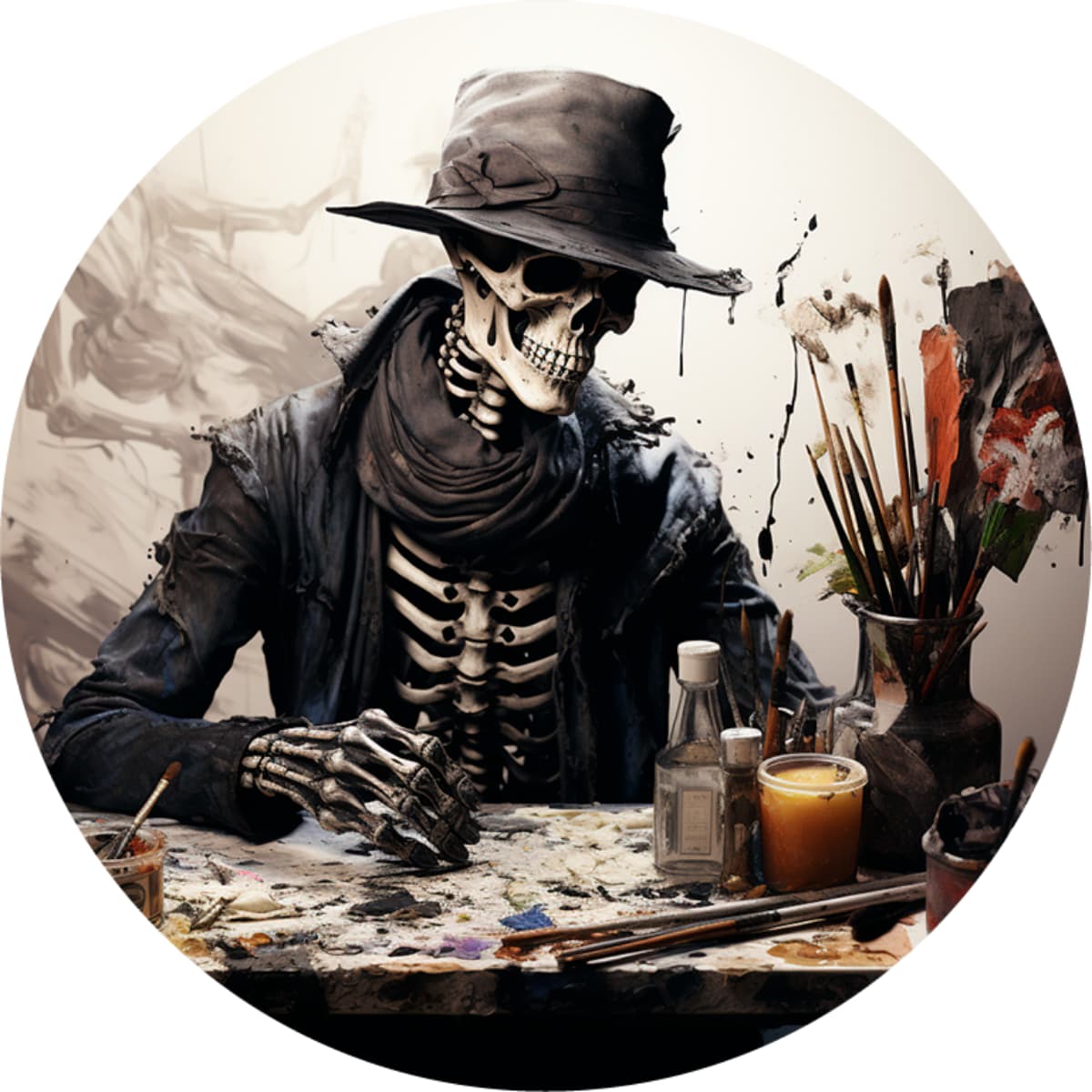 Skeleton Artist with Fedora Spare Tire Cover