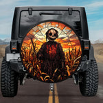 Gothic Evil Scarecrow Autumn Cornfield Amber Stained Glass Spare Tire Cover
