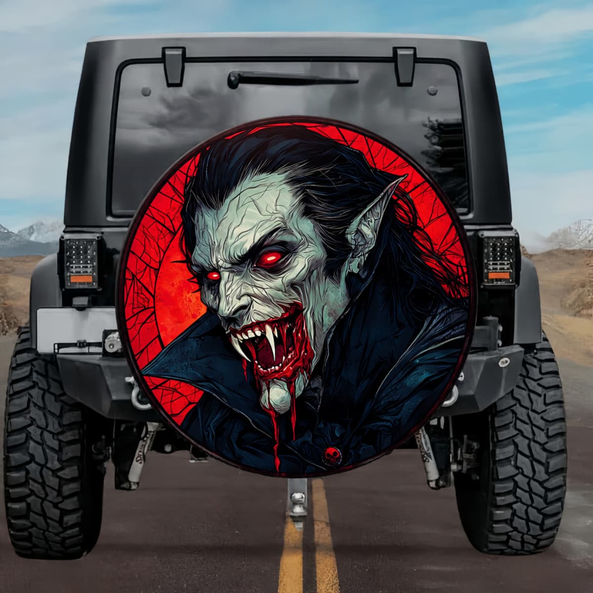 Gothic Vampire Count Dracula Crimson Stained Glass Spare Tire Cover