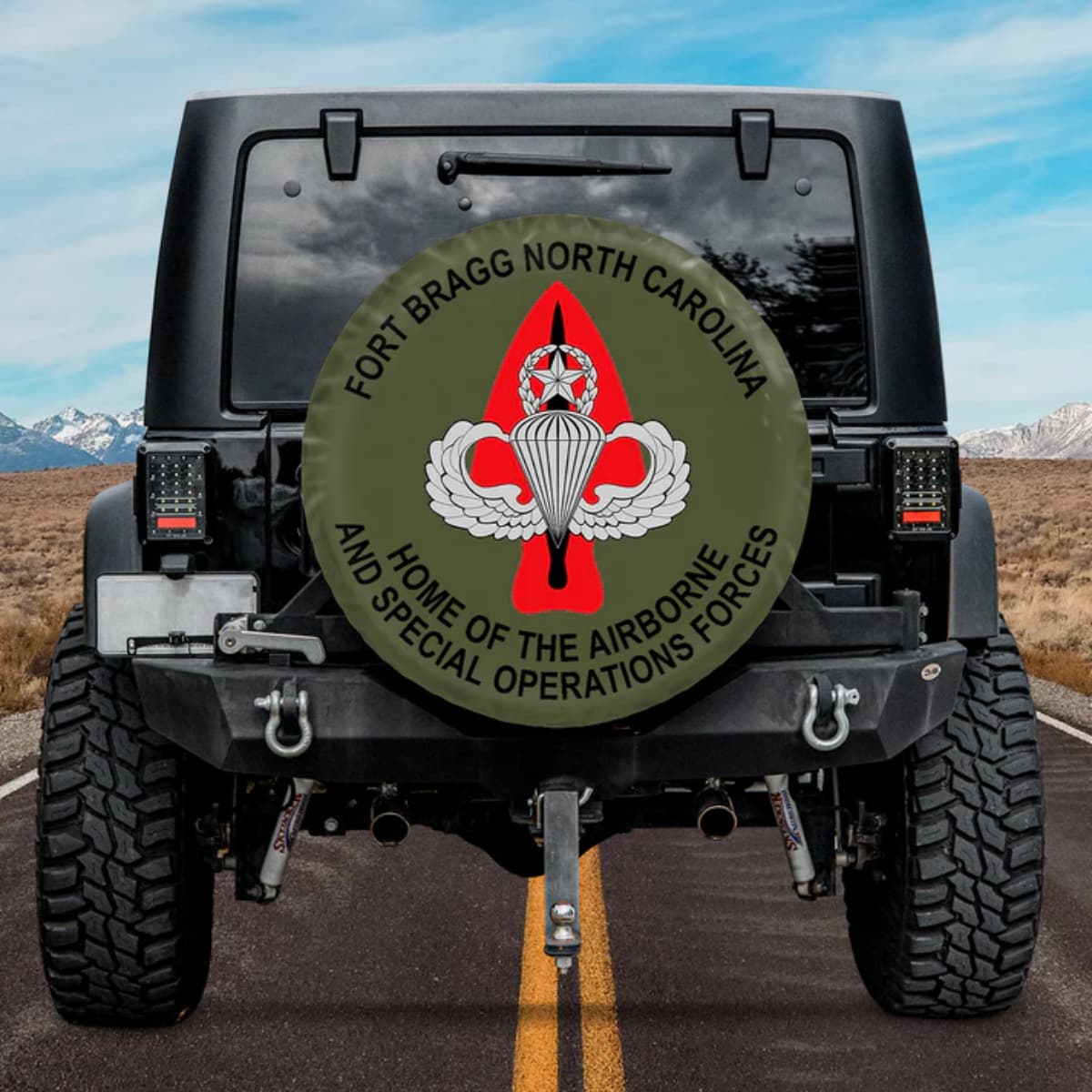 Fort Bragg Home of the Airborne Special Operations Spare Tire Cover for Jeep Bronco