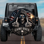Game Over Middle Finger Reaper American Flag Spare Tire Cover