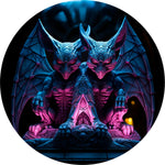 Neon Blue Gargoyle Spare Tire Cover - Gothic Statue Art