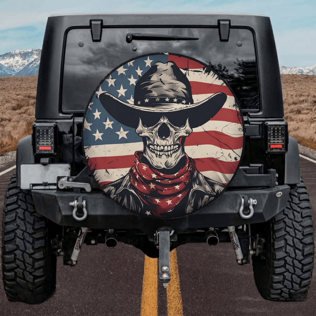 The Outlaw Patriot | Vintage American Flag Skull Spare Tire Cover