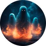 Scary Ghost Spare Tire Cover - Glowing Orange Fire & Blue Mist Art