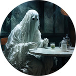 Surreal White Ghost at Table Spare Tire Cover - Horror Scene Art
