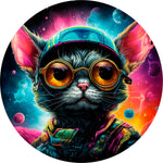 Cat Wearing Aviator Hat Spare Tire Cover - Space Nebula Art