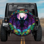 Gothic Colorful Stained Glass Flying Bat Moon Spare Tire Cover