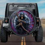 Gothic Grim Reaper Scythe Glowing Blue Eyes Stained Glass Spare Tire Cover