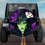Gothic Green Witch Glowing Eyes Purple Rose Stained Glass Spare Tire Cover