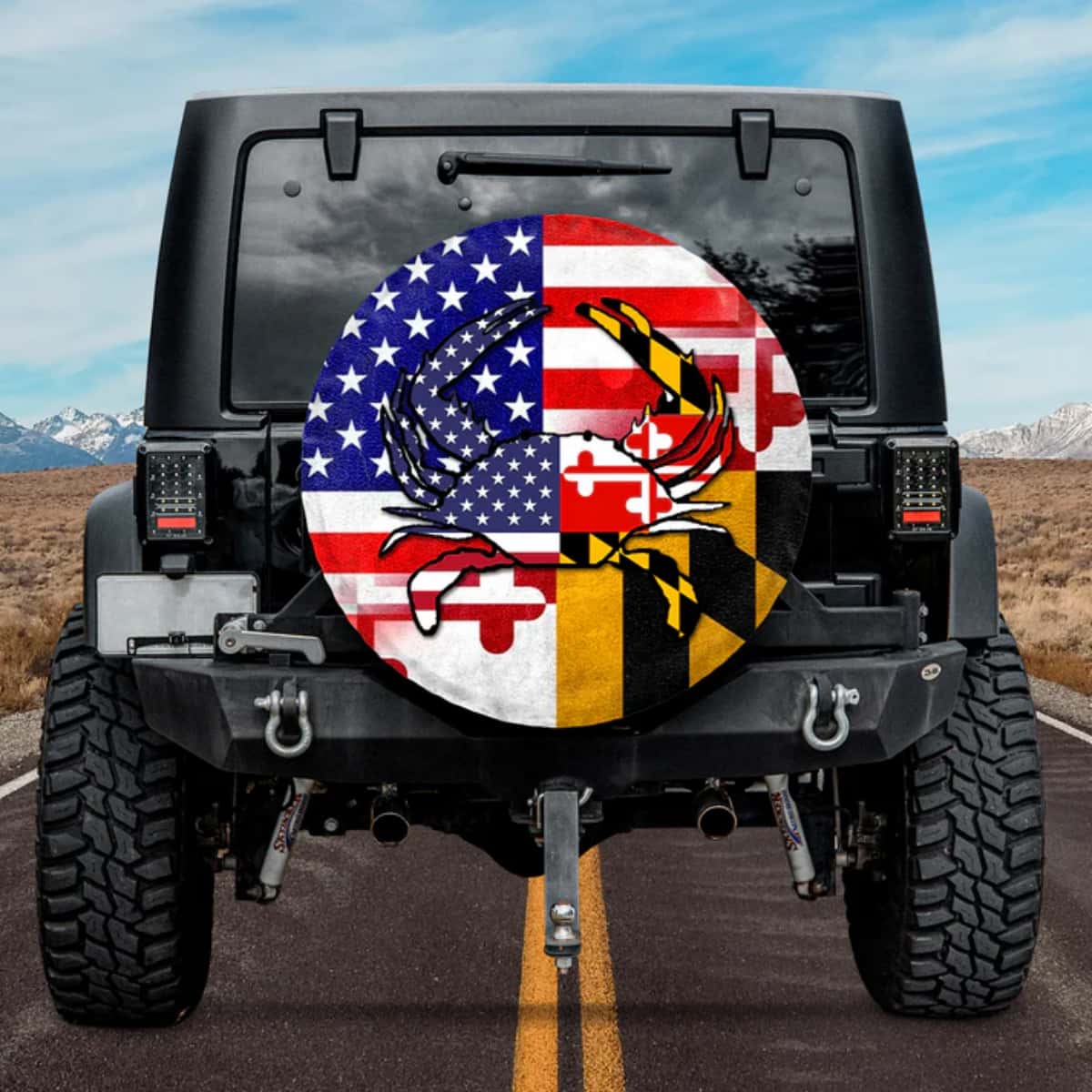 Maryland Outdoorsman Favorite Retro Blue Crab Flag Tire Cover