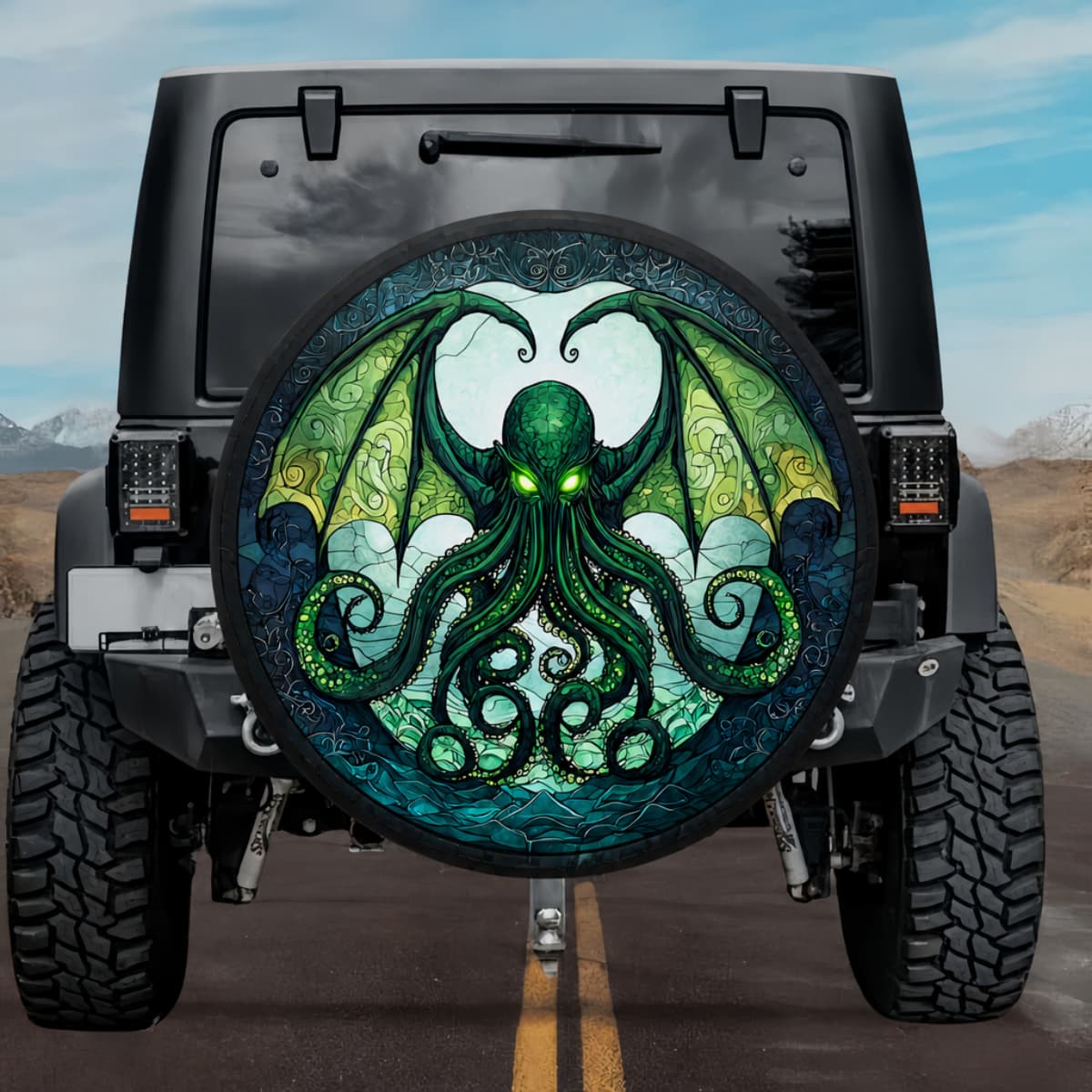 Gothic Cthulhu Call of Cthulhu Toxic Green Stained Glass Spare Tire Cover
